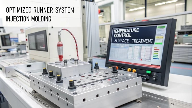 Technical illustration of an optimized runner system for injection molding