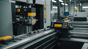 Injection molding machine processing PEEK material with molds and machine parts visible