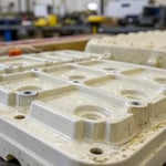 Close-up of warped plastic components with visible defects