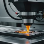 Close-up of an injection molding machine with molten plastic flowing into a mold