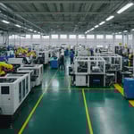 Plastic injection molding factory with machinery and workers