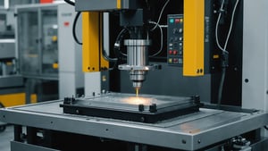 A plastic injection molding machine in operation