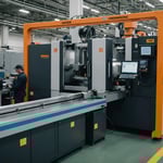Plastic injection molding machine in operation