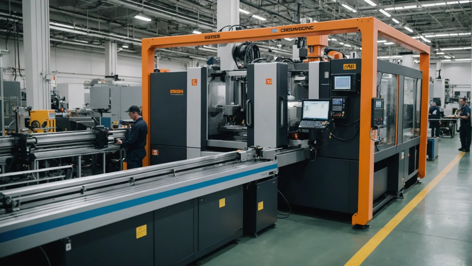 Plastic injection molding machine in operation