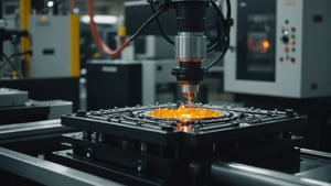 Injection molding machine with molten plastic