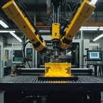 Close-up of an injection molding machine in operation, shaping plastic parts.