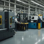 Industrial plastic molding machinery in action