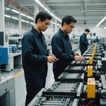 Interior of a plastic mould manufacturing factory with machines and workers