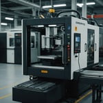 Injection molding machine producing plastic parts with cost breakdown elements around