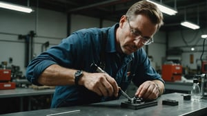 Technician polishing injection molded product