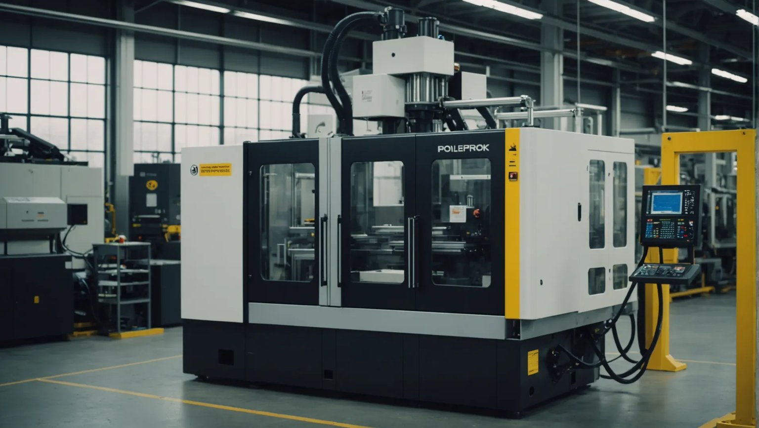 Polypropylene injection molding process in action, with machinery and molds.