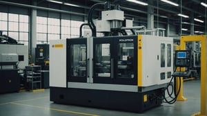 Polypropylene injection molding process in action, with machinery and molds.