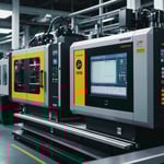 A close-up of a PPA injection molding machine in operation.