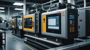 A close-up of a PPA injection molding machine in operation.