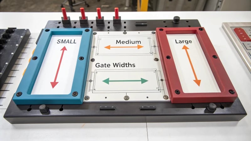 Diagram illustrating product size influence on gate width in injection molding