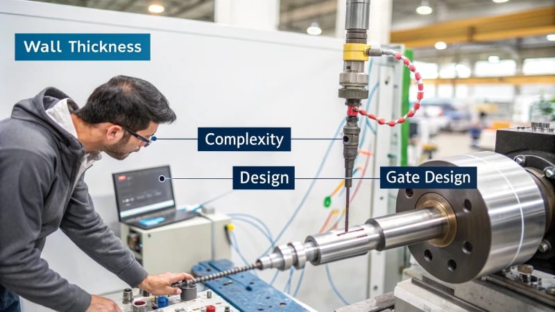 Infographic showing how product structure affects injection pressure in manufacturing