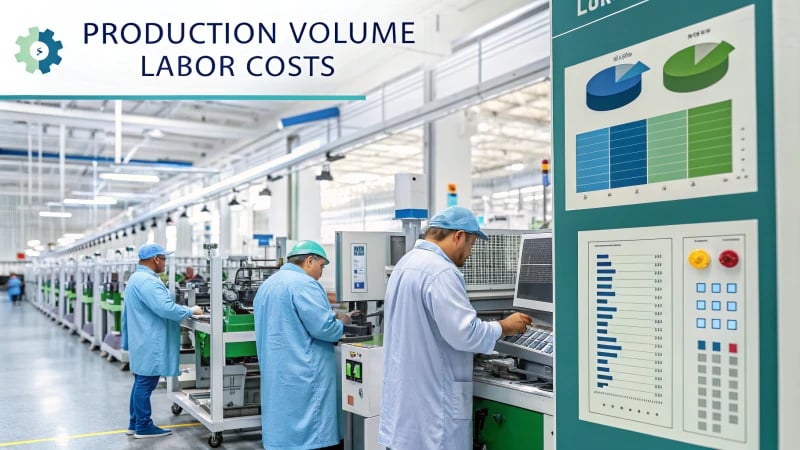 Infographic illustrating production volume and labor costs relationship