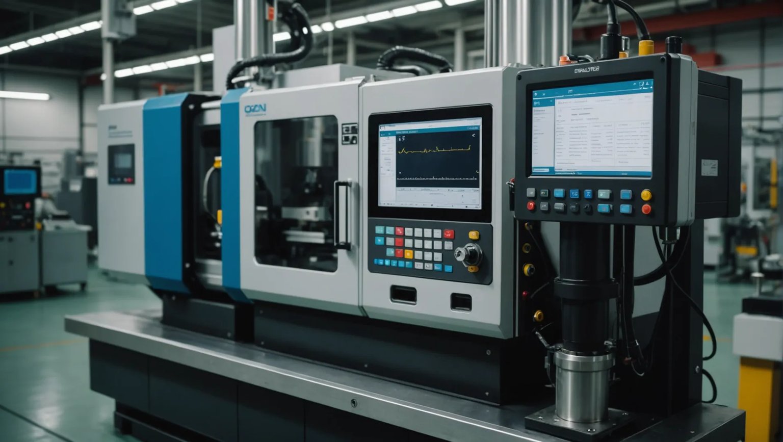 Injection molding machine with real-time monitoring display