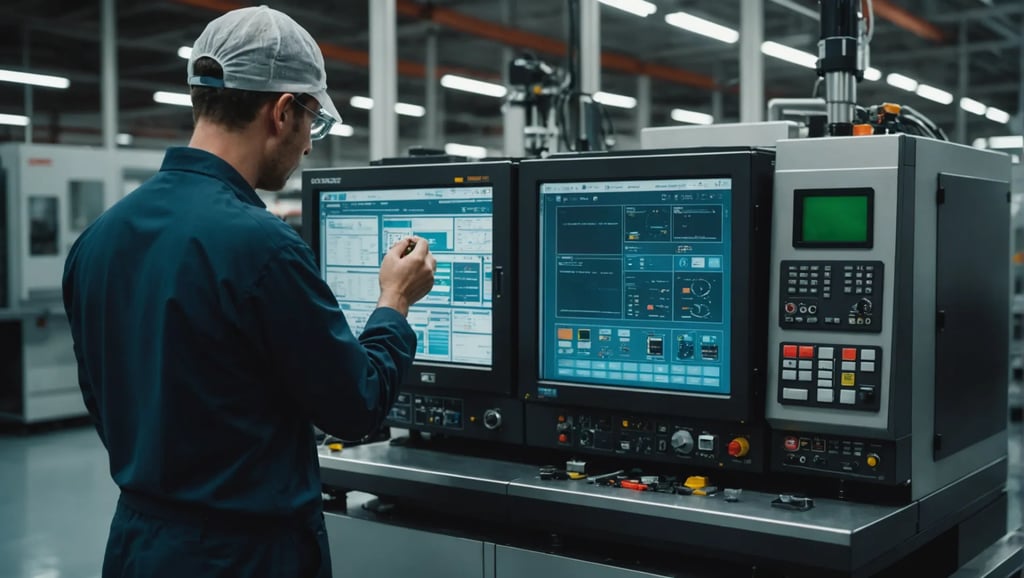 Injection molding machine with technician monitoring the process