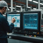 Injection molding machine with technician monitoring the process