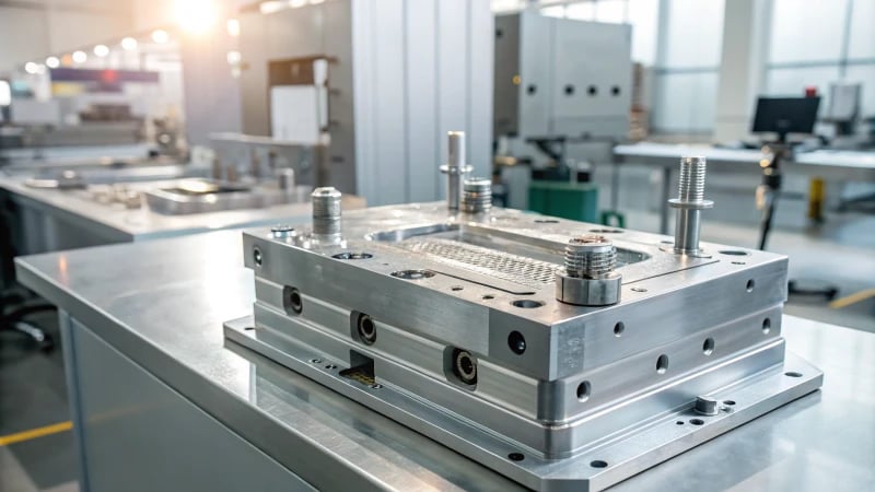 Photorealistic image of a sophisticated injection mold