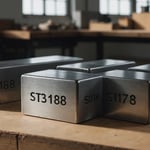 Close-up of steel blocks labeled S136, 718H, and NAK80 for PET preform molds