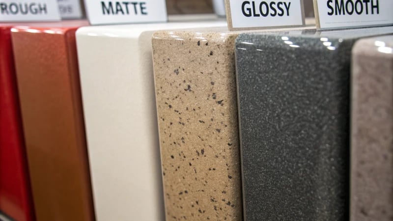 Close-up of various material surface treatments