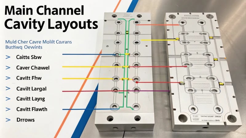 Technical diagram of cavity layouts in a mold