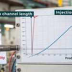 Technical diagram showing the relationship between main channel length and injection pressure in injection molding