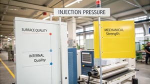 Technical diagram showing relationship between injection pressure and plastic product properties