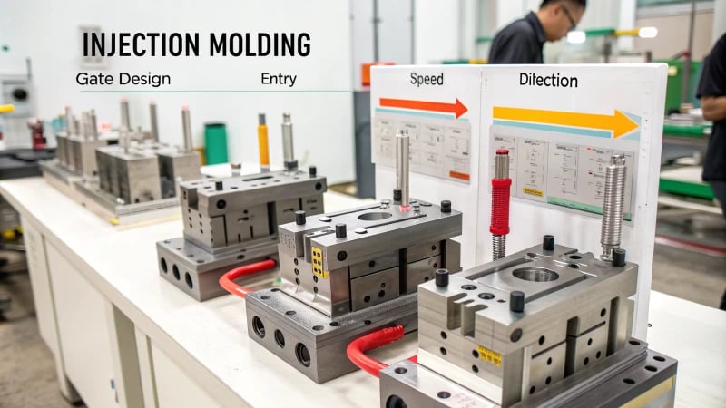 Detailed technical illustration of gate designs in injection molding