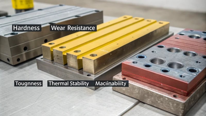 Technical illustration of materials for slant top and slider in mold operations