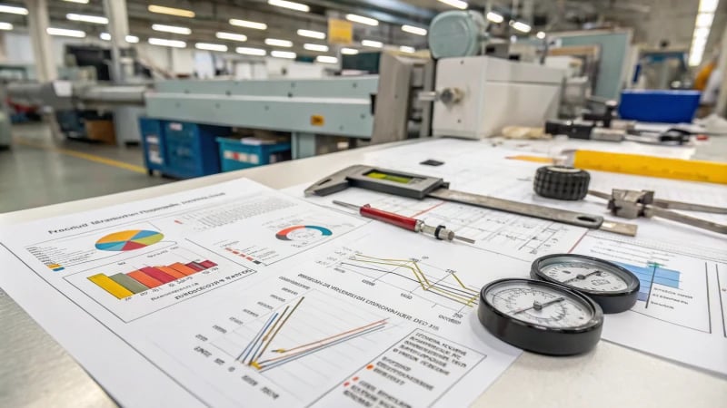 Technical Workspace for Injection Molding A detailed technical workspace with charts and tools related to injection molding