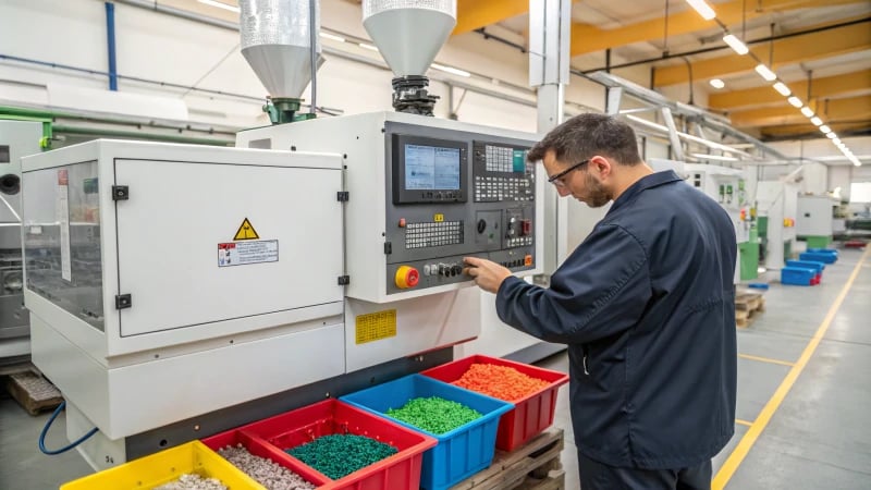 A technician studying a control panel in a factory