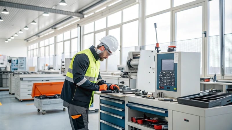 Technician working on advanced machinery in a production facility