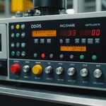 Close-up of plastic injection molding machine with temperature control panel