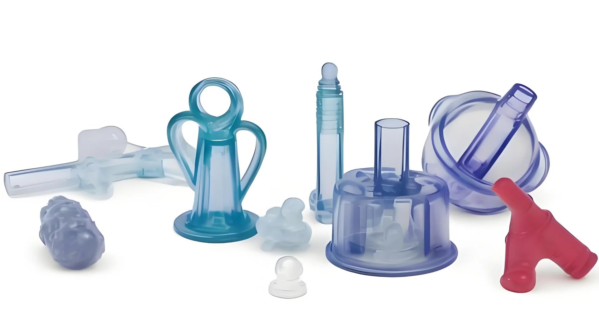Close-up view of injection molded plastic parts with short shots