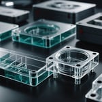 Close-up of transparent injection molded parts with high optical clarity