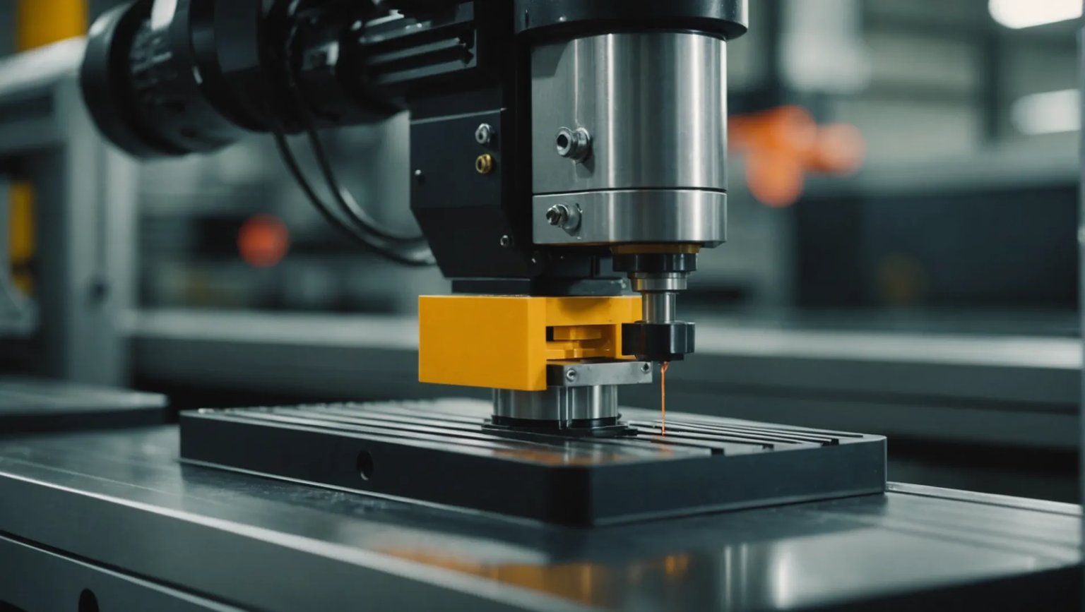 Close-up of ultra-thin injection molding machine creating intricate plastic parts.