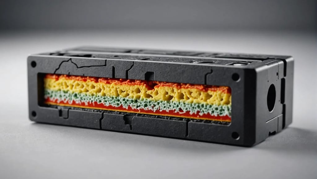 Illustration showing uneven wall thickness in an injection molded product with annotations.