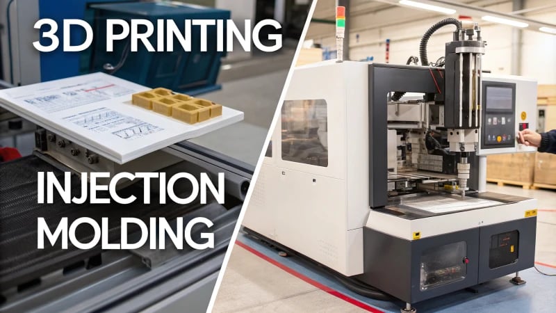 Infographic comparing 3D printing and injection molding