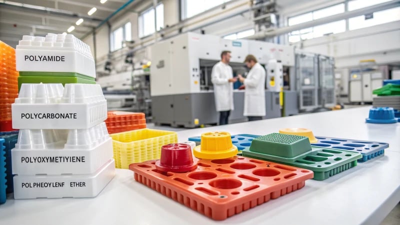 Advanced injection molded plastic components in a professional workspace