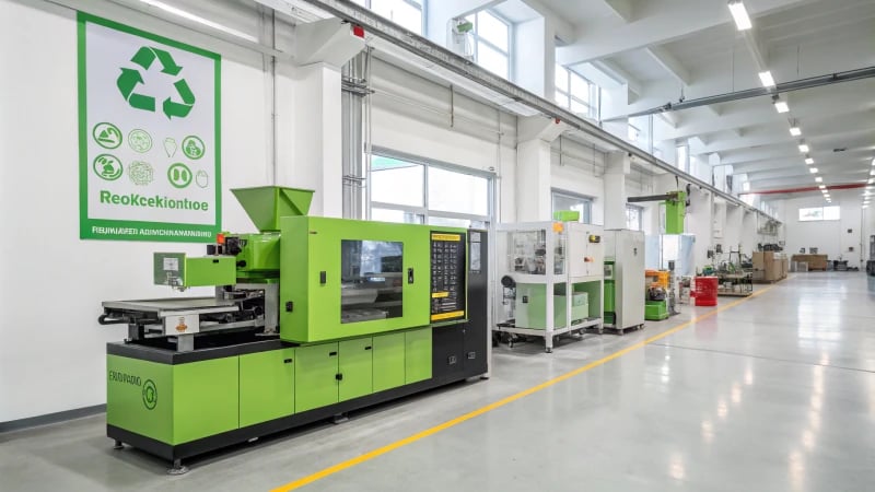 Photorealistic image of an advanced injection molding machine in a factory