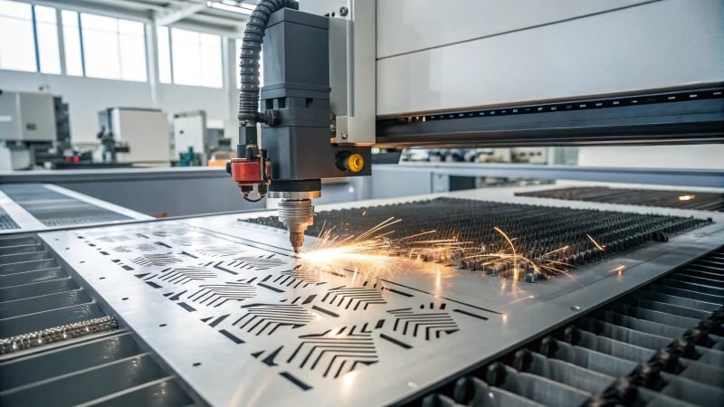 Laser cutting machine in a workshop