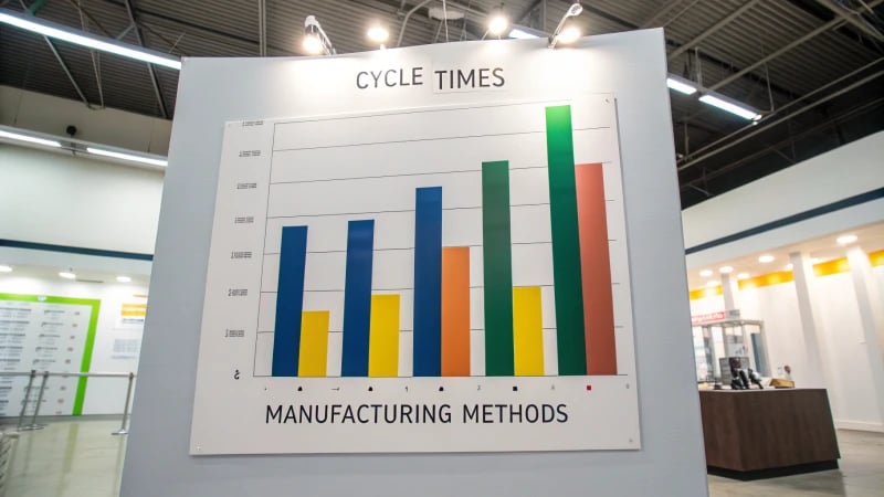 A professional bar graph comparing cycle times of various manufacturing methods on a white background.