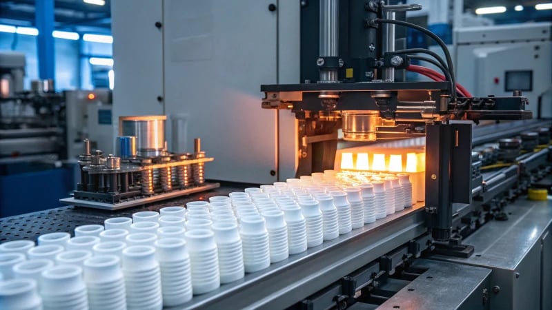 Blow molding machine in a factory