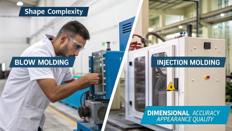 Infographic comparing blow molding and injection molding processes