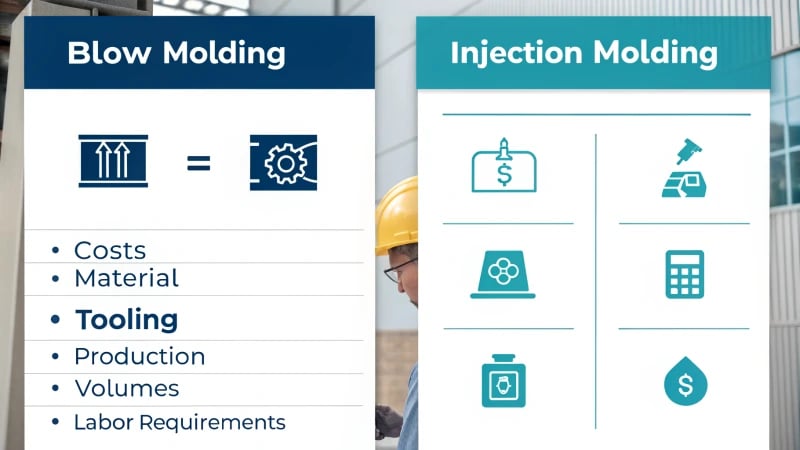 Infographic comparing blow molding and injection molding costs