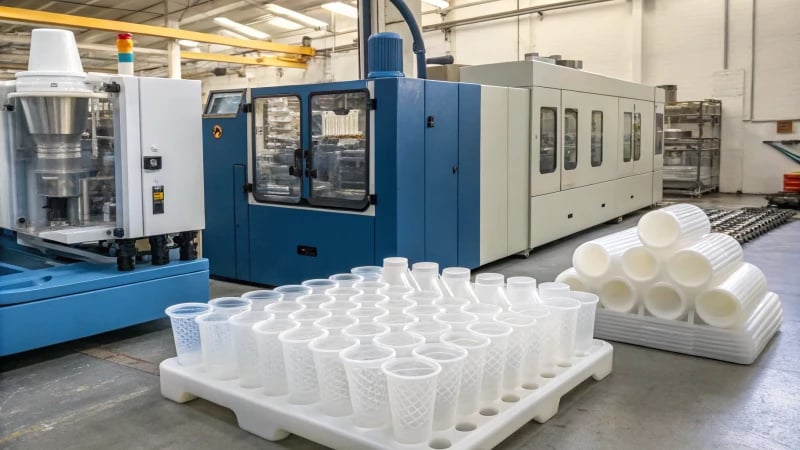 Blow vs Injection Molding A side-by-side comparison of blow molding and injection molding machines in action.