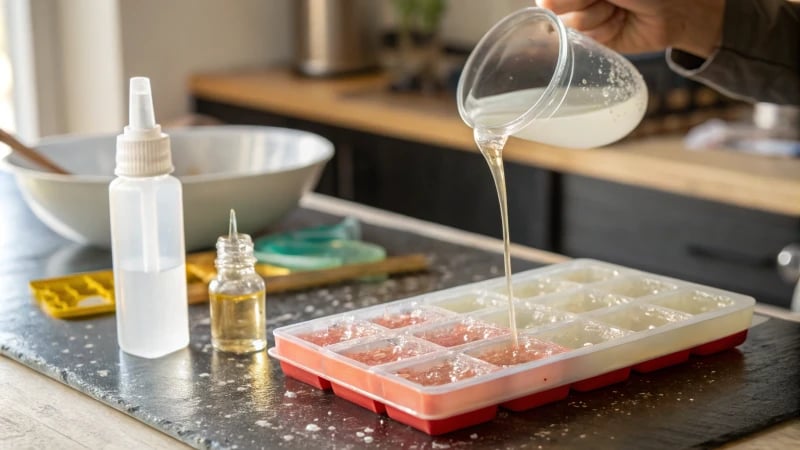 Clear resin being poured into a silicone mold